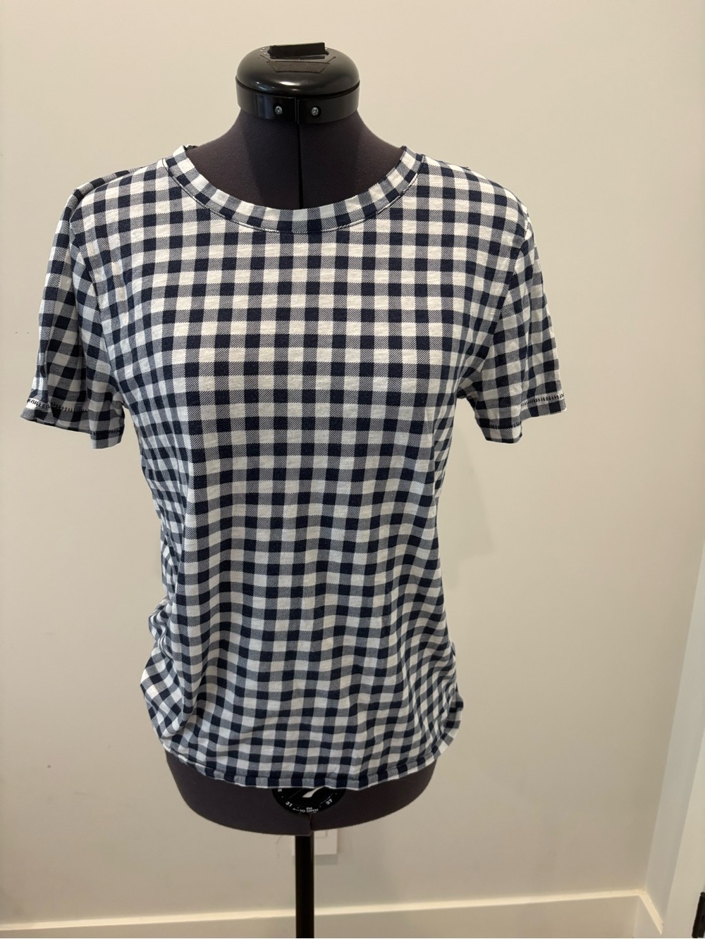 J. Crew Navy and White Gingham Short-Sleeve Tee